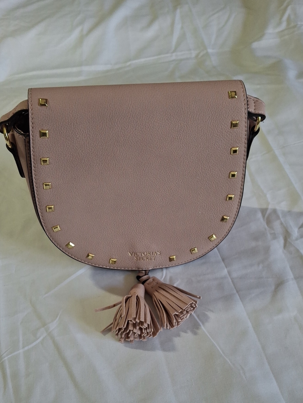 Victoria's Secret Blush Pink Tassel Stud Saddle Crossbody
